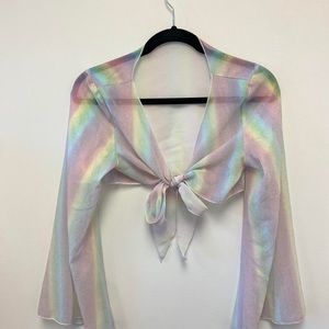 Shein Y2K shimmer shimmery glitter oil
Slick style worn as cardigan or top